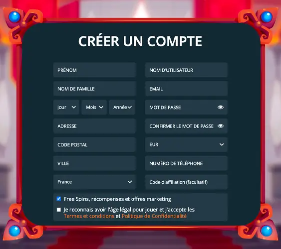 Saisie des données personnelles pour l'inscription